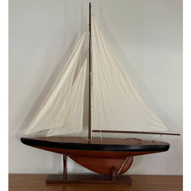 Vintage Triple Sail Coastal Scale Model of Sail Boat For Sale - Image 12 of 12