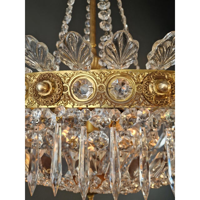 Antique Oval Empire Style Crystal Chandelier Brass Neoclassical Light Restored For Sale - Image 6 of 15