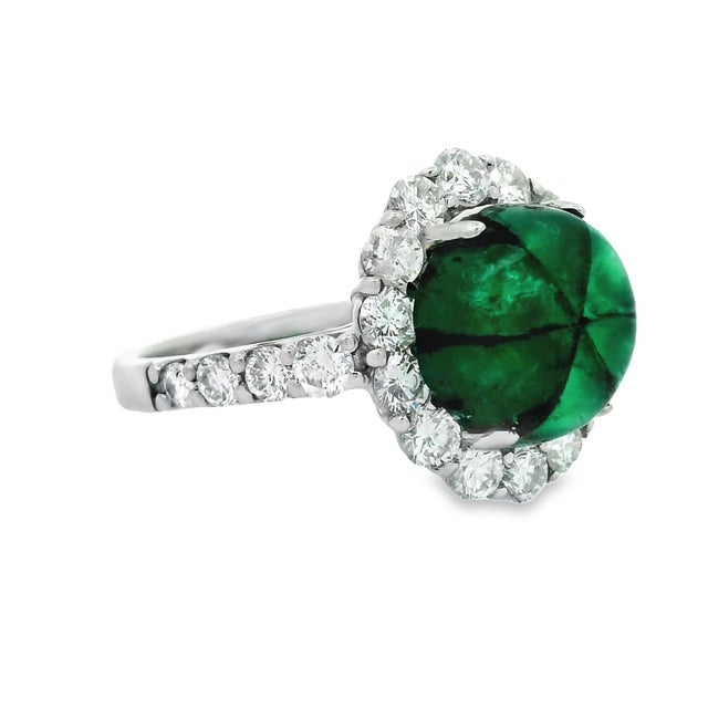 Contemporary 3.59 Carat Trapiche Emerald Diamond Platinum Ring Size 6,25 For Sale - Image 3 of 5
