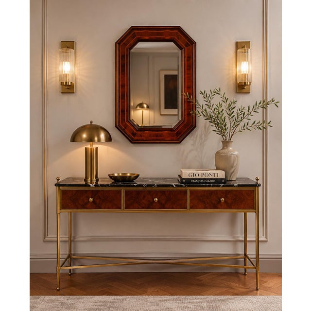 20th Century Art Decò Italian Walnut and Mahogany Octagonal Mirror from Bassanos Ebanistery, 1920s For Sale - Image 6 of 7