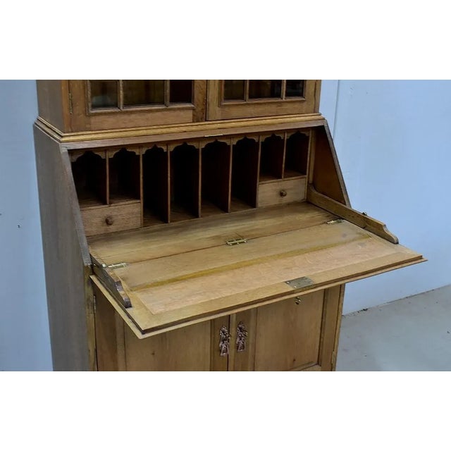 Vintage English Solid Blond Oak Wall Unit For Sale - Image 11 of 18
