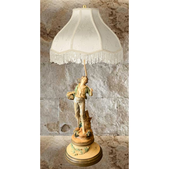 Vintage Moreau Spelter Table Lamp: Boy With Basket For Sale - Image 9 of 12
