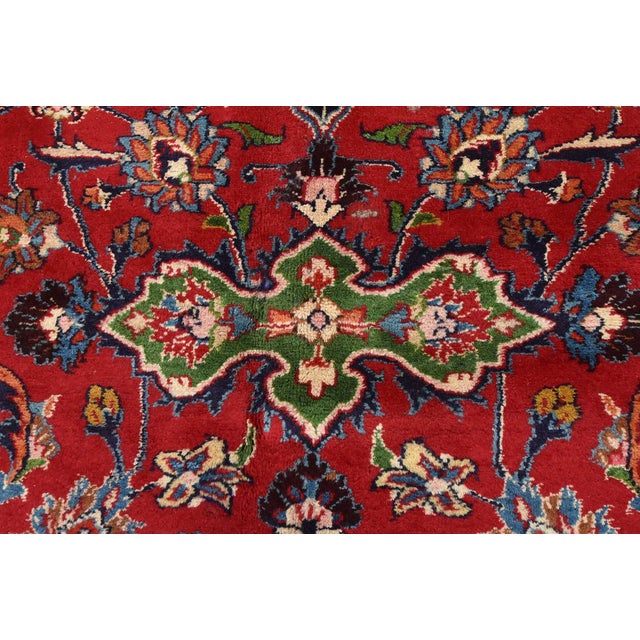Mashad Rug 9’9” X 13’1” Red Wool Vintage Traditional Hand-Knotted Carpet For Sale - Image 10 of 15