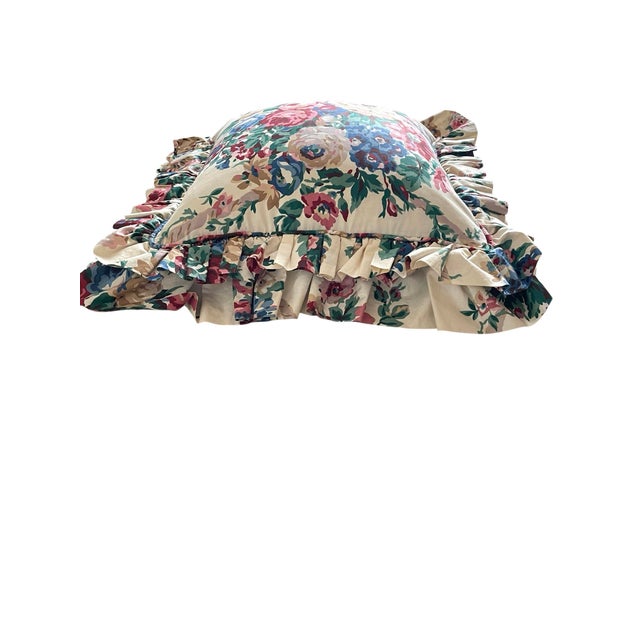 Ivory Ralph Lauren Allison Floral Double Ruffle Custom Pillow. Down Fill. For Sale - Image 8 of 8