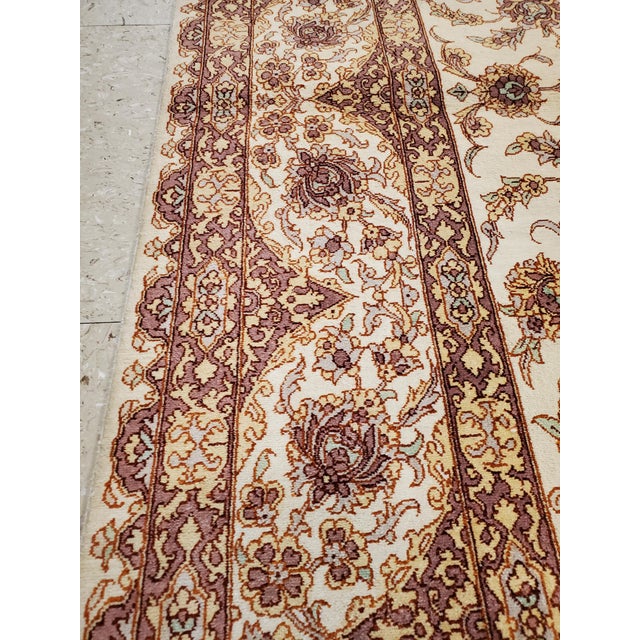 Brown Late 20th Century Rare Finely Woven Persian Silk Qum, Handmade Oriental Rug, Soft Ivory For Sale - Image 8 of 18