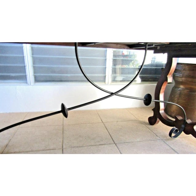 Vintage Spanish Catalan Trestle Dining Table With Lyre Legs and Iron Stretchers For Sale - Image 15 of 15
