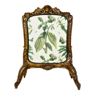 Antique French 19th Century Carved Fire Screen Upholstered in Gastón Y Daniela Linen For Sale
