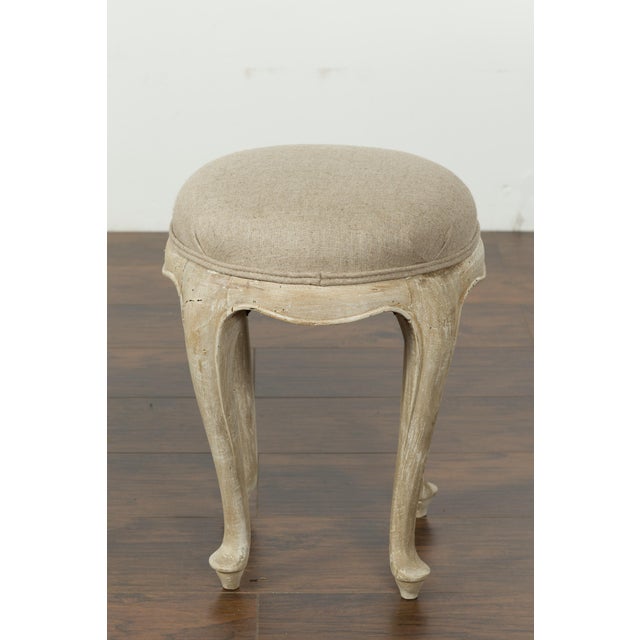 Wood Pair of French Midcentury Walnut Stools with Cabriole Legs and New Upholstery For Sale - Image 7 of 12