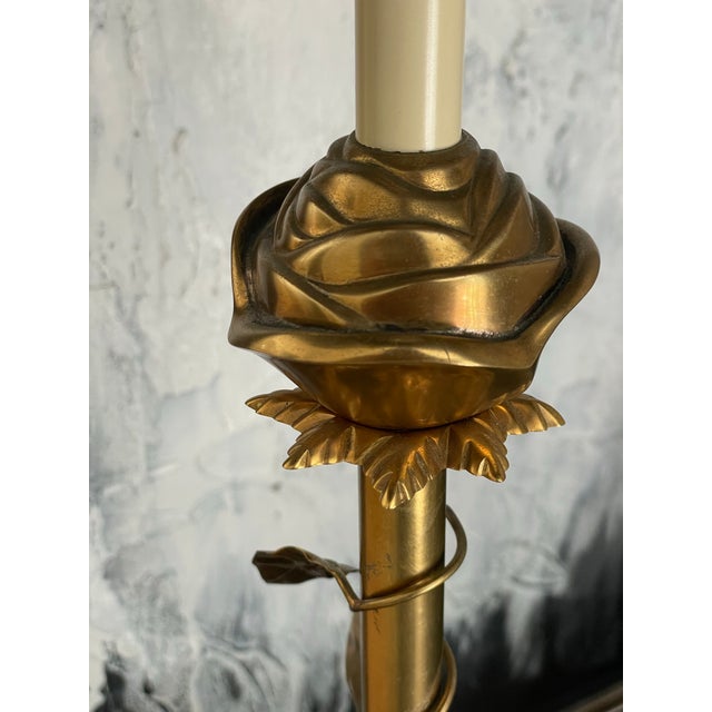 Vintage Brass Rose Table Lamp Twisted Vine Black Tole Shade Hollywood Regency For Sale In Chicago - Image 6 of 12