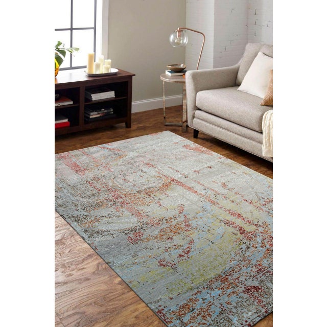 Textile Rustic Fiona Gray Hand-Knotted Wool Rug Carpet, Abstract Allover Design Indian For Sale - Image 7 of 7
