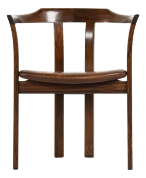 Armchair in Rosewood and Brown Leather attributed to Hans Olsen, 1960s