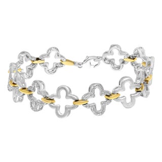 .925 Two-tone Sterling Silver 1/10 Cttw Natural Round Diamond Fashion Tennis Bracelet For Sale