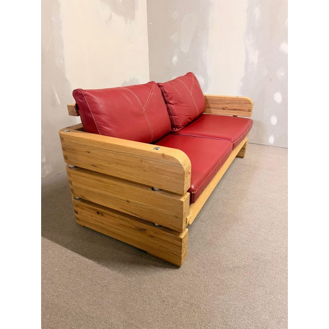 Wood and Red Leather Sofa from Sprenger Möbel, Switzerland, 2000s For Sale - Image 16 of 18