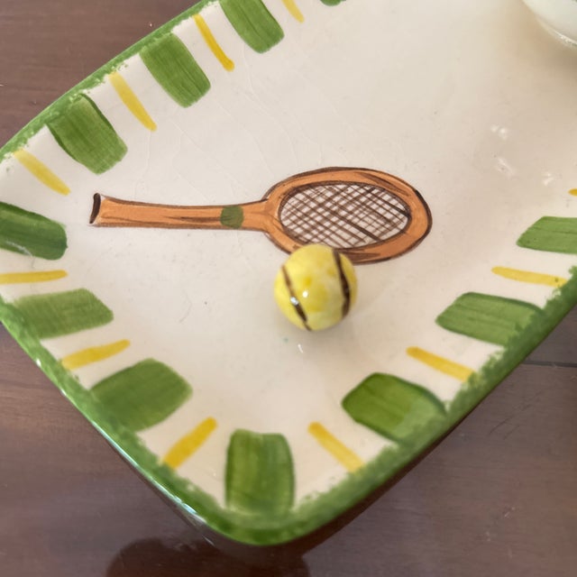 Vintage Wimbledon Style Chip and Dip Hand Painted Tennis Tray For Sale In Atlanta - Image 6 of 8