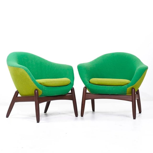 Kofod Larsen for Povl Dinesen Mid Century Danish Teak Pod Lounge Chairs - Pair Each lounge chair measures: 32 wide x 27...