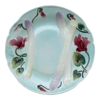 Majolica Asparagus Plate With Cyclamens Keller & Guerin Saint Clement For Sale
