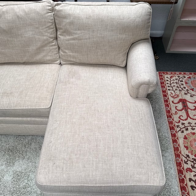Beige Ethan Allen Chaise Lounge Sectional For Sale - Image 8 of 12