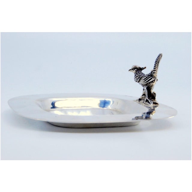 Metal Plain Silver Catchall with Bird Appliqué Handle For Sale - Image 7 of 8