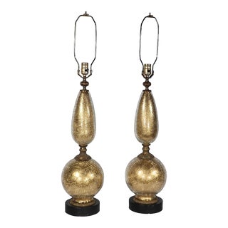 Pr. Italian Murano Mid Century Hollywood Regency Crackle Glass Ball Table Lamps C 1950/60s For Sale