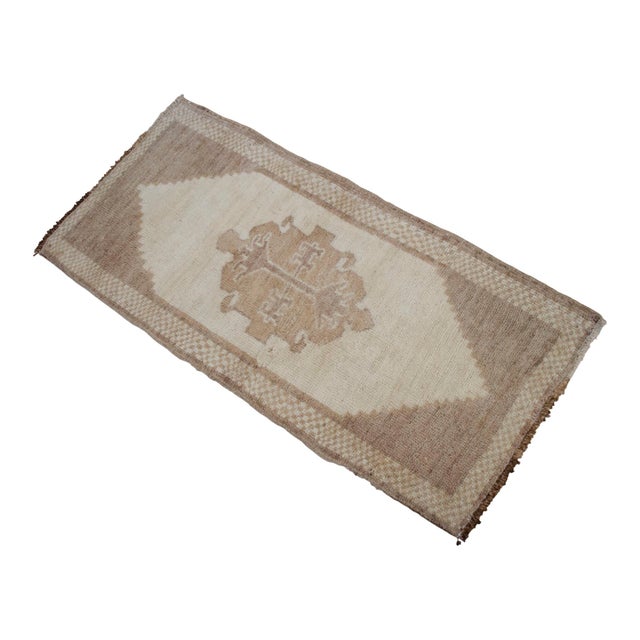 1970s Small Turkish Rug Yastik Hand Knotted Undyed Organic Wool Petite Rug Entry Mat Doormat - 18'' X 37'' For Sale - Image 4 of 13
