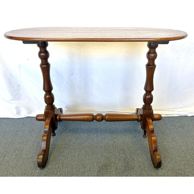 Antique Hand Made Campaign Style Oval Wood Table For Sale - Image 4 of 14