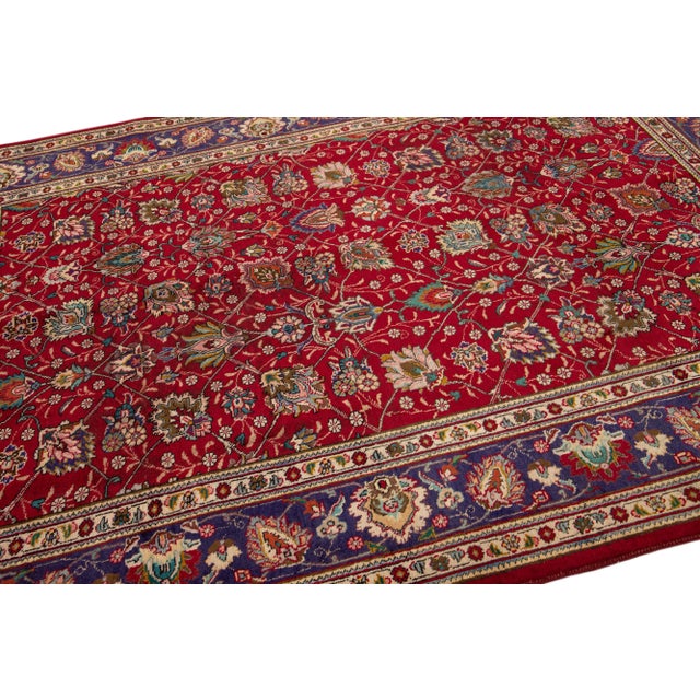 1960s Vintage Persian Tabriz Handmade All-Over Red Wool Rug For Sale In New York - Image 6 of 7