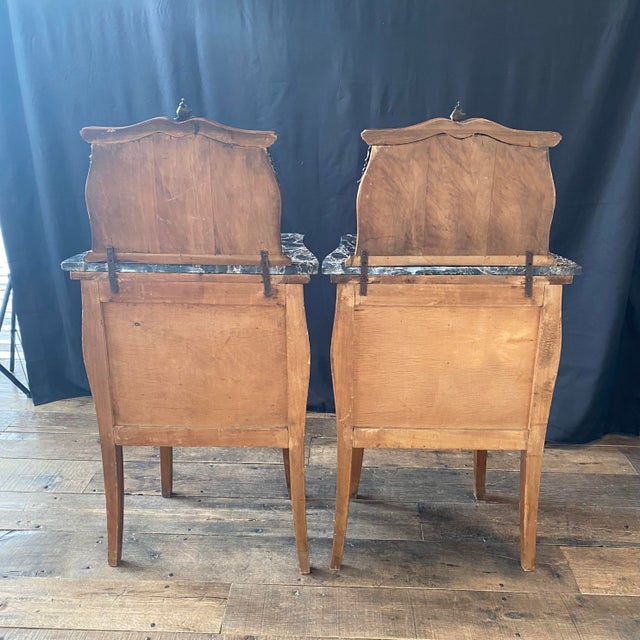 Antique French Louis XV Marble Top Nightstands -a Pair For Sale - Image 17 of 17