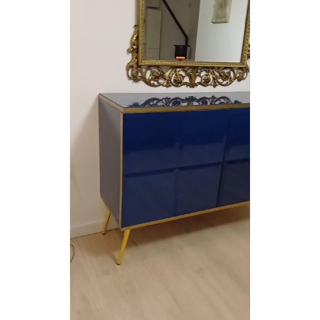 Sideboard in Sapphire Blue Glass and Brass from Justfurnituress SRL For Sale - Image 4 of 9