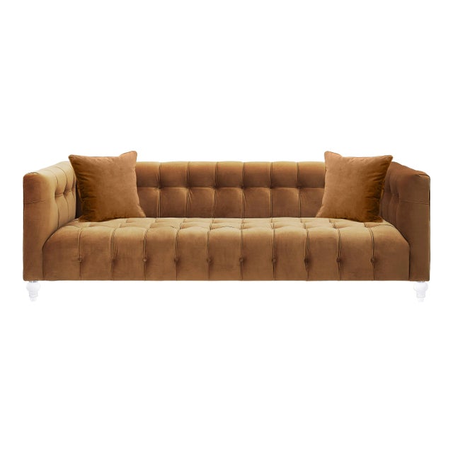 Bea Cognac Velvet Sofa For Sale