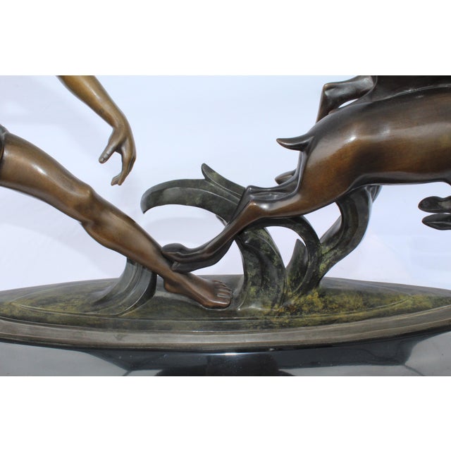 1990s Art Deco Bronze (Amazon Hunter) Large Black Marble After Ketley heavy For Sale - Image 17 of 18