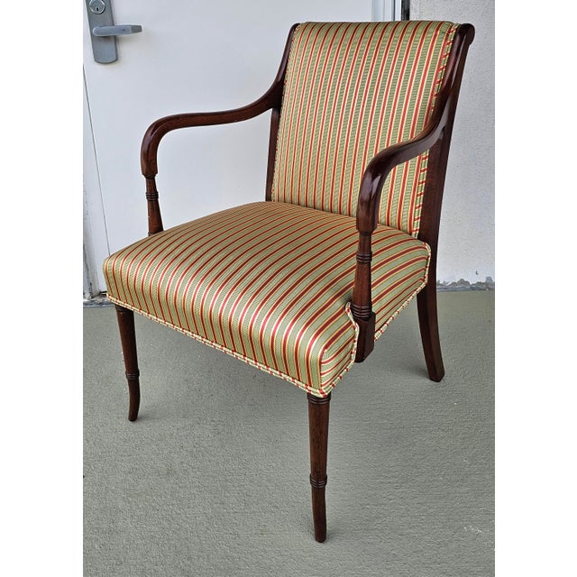 Wood Late 20th Century Hickory Chair Co. Regency Mahogany and Upholstered Armchair For Sale - Image 7 of 7