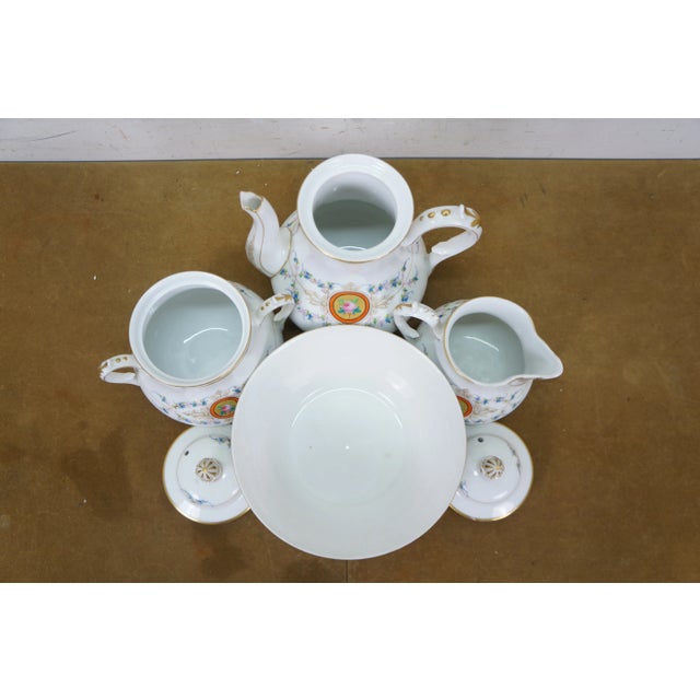 Antique Rose Medallion Coffee Tea Set Inlcuding Pitcher, Bowl, Cream &Sugar- 6 Pieces For Sale - Image 13 of 14
