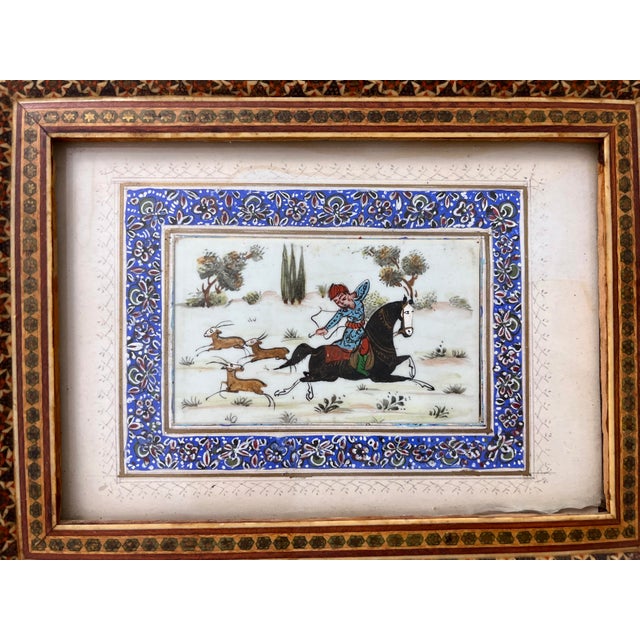 Mid 20th Century Mid 20th Century Original Persian Miniature Painting in Handcrafted Mosaic Frame For Sale - Image 5 of 6