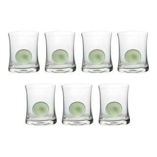 Late 20th Century Smoke Green Old Fashioned Eagle Coin Design Lenox Glasses - Set of 7 For Sale