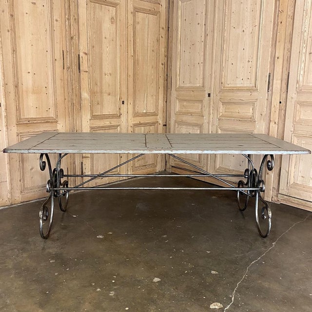 Mid 20th Century Mid-Century French Painted Oak and Wrought Iron Dining Table For Sale - Image 5 of 13