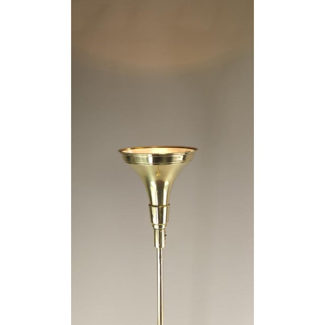 Luminator Belge ceiling uplighter made of massive brass with original bakelite switch. The lamp gives a cosy, non-dazzling...