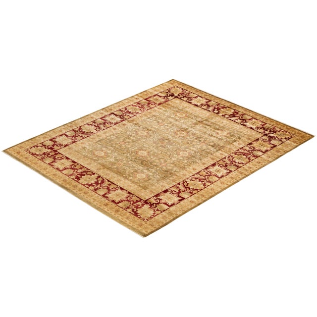 Olive Vintage Traditional Hand Knotted Wool Area Rug, Olive - 8'1" X 9'10" For Sale - Image 8 of 9
