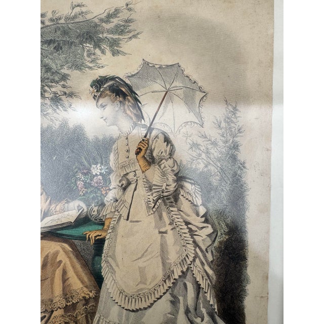 1871 La Mode Illustrée Hand-Colored French Fashion Plate No. 25 – Framed Victorian Parisian Print For Sale - Image 11 of 12