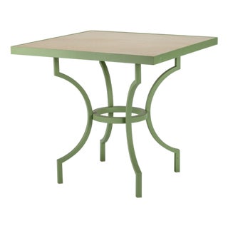 Italian Alnilam Outdoor Table with Travertine Top and Hand-Bent Metal Base For Sale