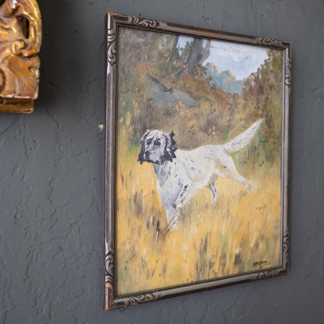 Early 20th Century Painting of an English Setter Pointer Hunting Dog in the Field For Sale - Image 5 of 11