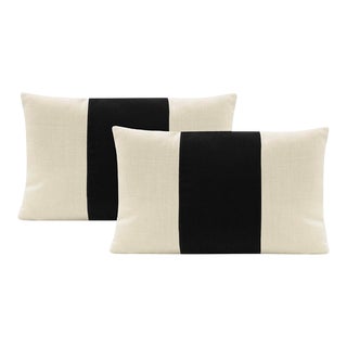 12" X 18" Caviar Mohair Velvet Panel & Linen Lumbar Pillows - a Pair For Sale