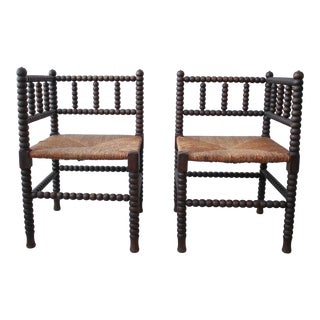 1950s Arts & Crafts Bobbin Corner Chairs - a Pair For Sale