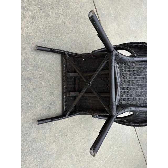 Black Wicker Chair W/ Buck Plaid Seat Cushions For Sale - Image 13 of 13