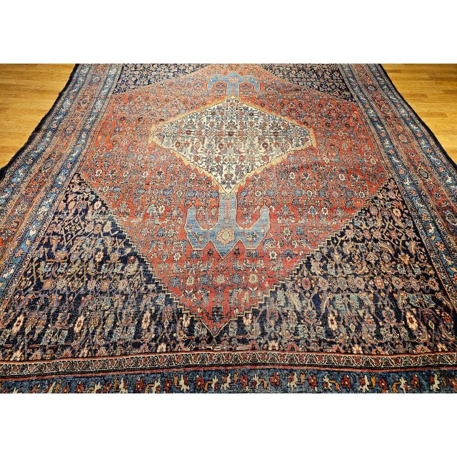 Textile 19th Century Oversized Persian Bidjar Rug, Hand-Knotted Wool, Geometric Herati Pattern, Red & Blue, 13x18 For Sale - Image 7 of 18