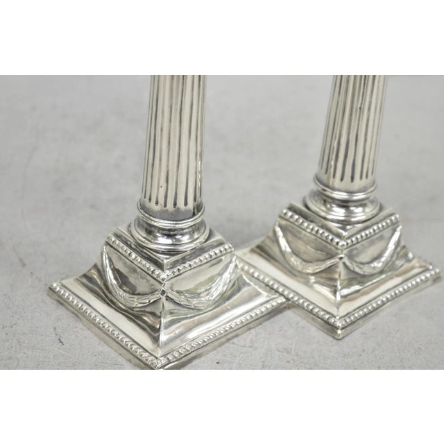 Vintage English Regency Silver Plated Classical Column Small Candlesticks - Pair For Sale - Image 14 of 16