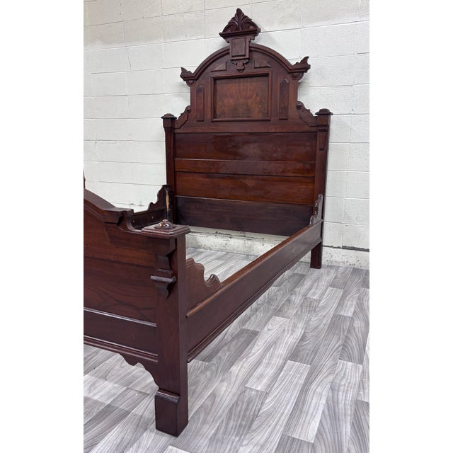 Antique Full Size Monumental Victorian Renaissance Revival Walnut Burl Wood Bed For Sale - Image 4 of 9