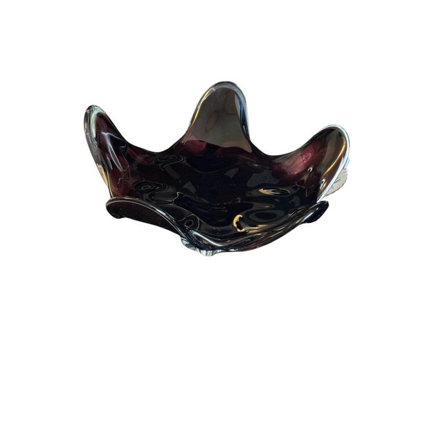 Mid 20th Century Josef Hospodka Chribska Glassworks, Czech Purple Flower Footed Glass Dish For Sale - Image 14 of 17