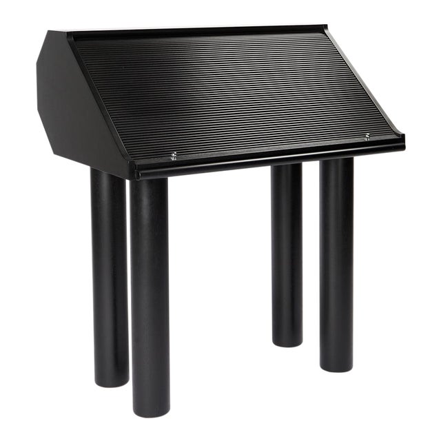 Featured in The 2020 San Francisco Decorator Showcase — 1970s Hans Eichenberger for Röthlisberger Postmodern Black Mahogany & Chrome Roll-Top Desk For Sale