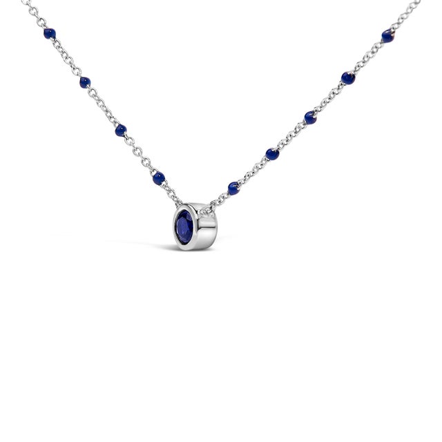 Haus of Brilliance Sterling Silver Created Sapphire Bead Chain Necklace 18 Inch For Sale - Image 4 of 4
