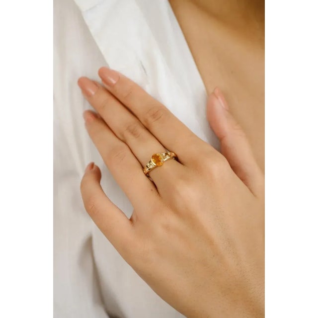 This is part of Chairish’s Fine Jewelry assortment. Unisex Natural Citrine and Diamond Engagement Ring in 14K Gold...